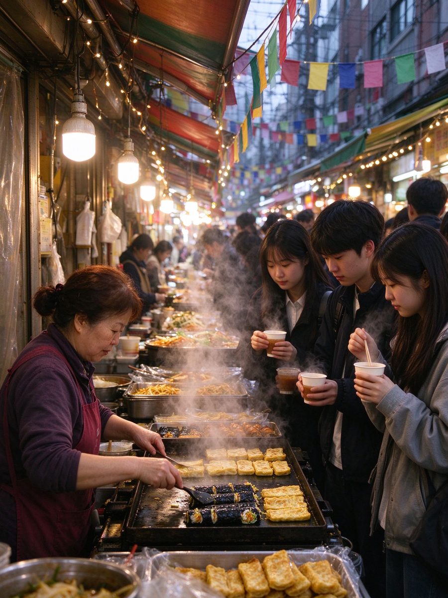 市场街巷的小吃摊位